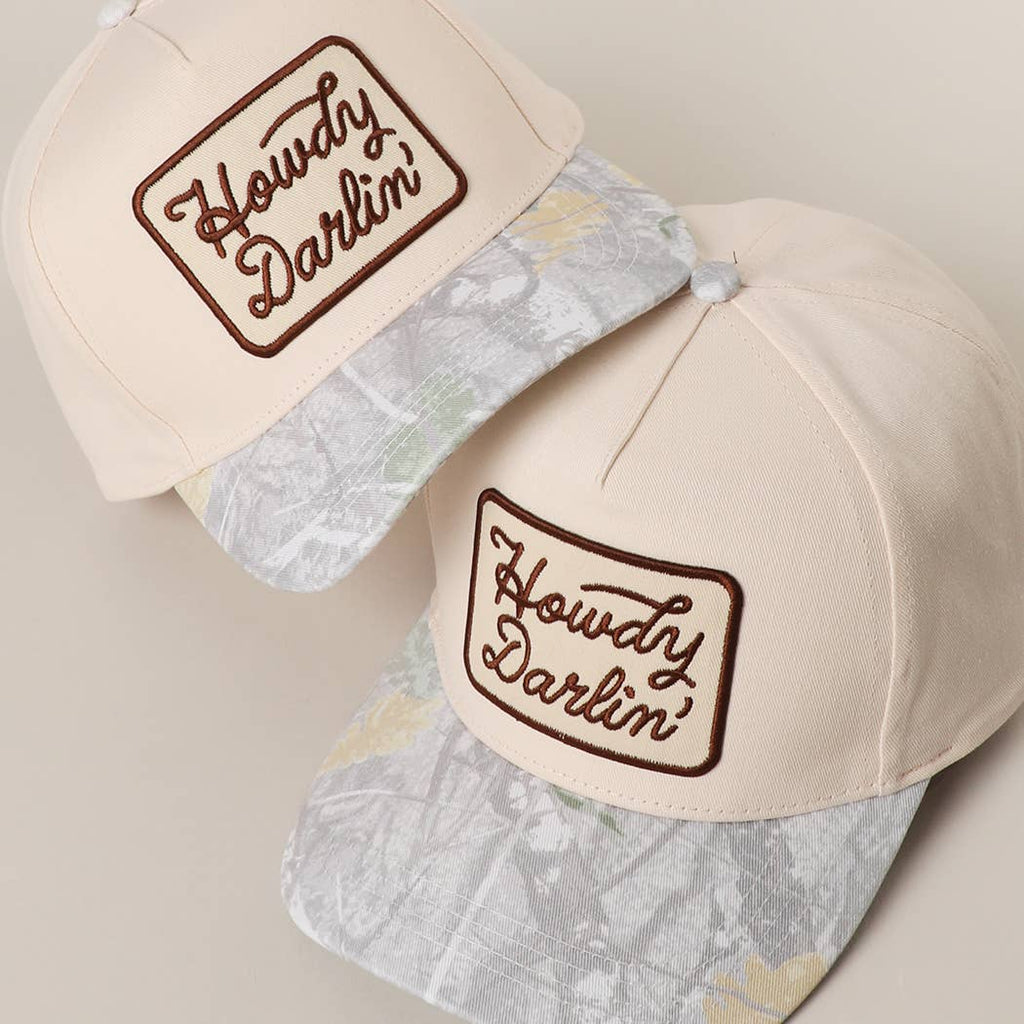 Howdy Darlin' Embroidered Patch Nature Camo Brim Trucker Hat