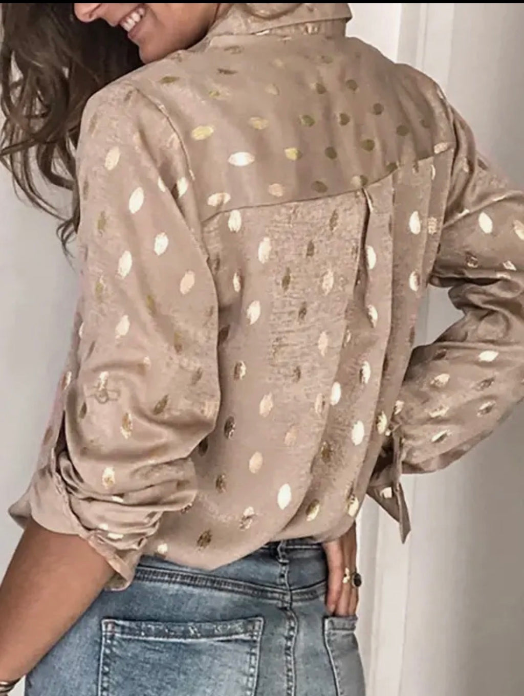 Long Sleeve Loose Bronzing Buttoned Lapel Blouse