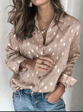 Long Sleeve Loose Bronzing Buttoned Lapel Blouse