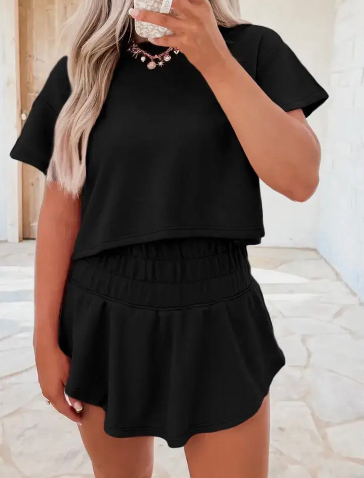 Black Blossom 2 piece Skort Set (pre order only)