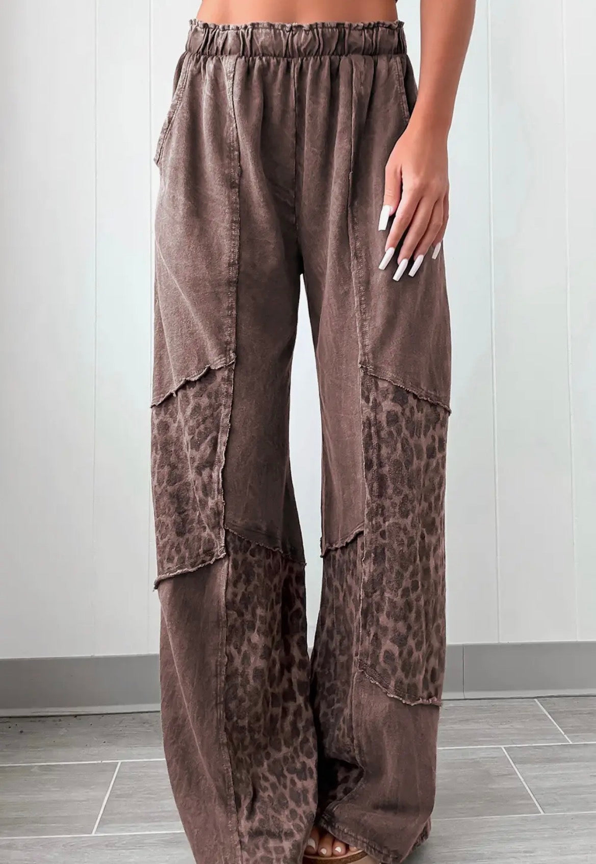 Las Mineral Wash Leopard Patchwork Loose Pants
