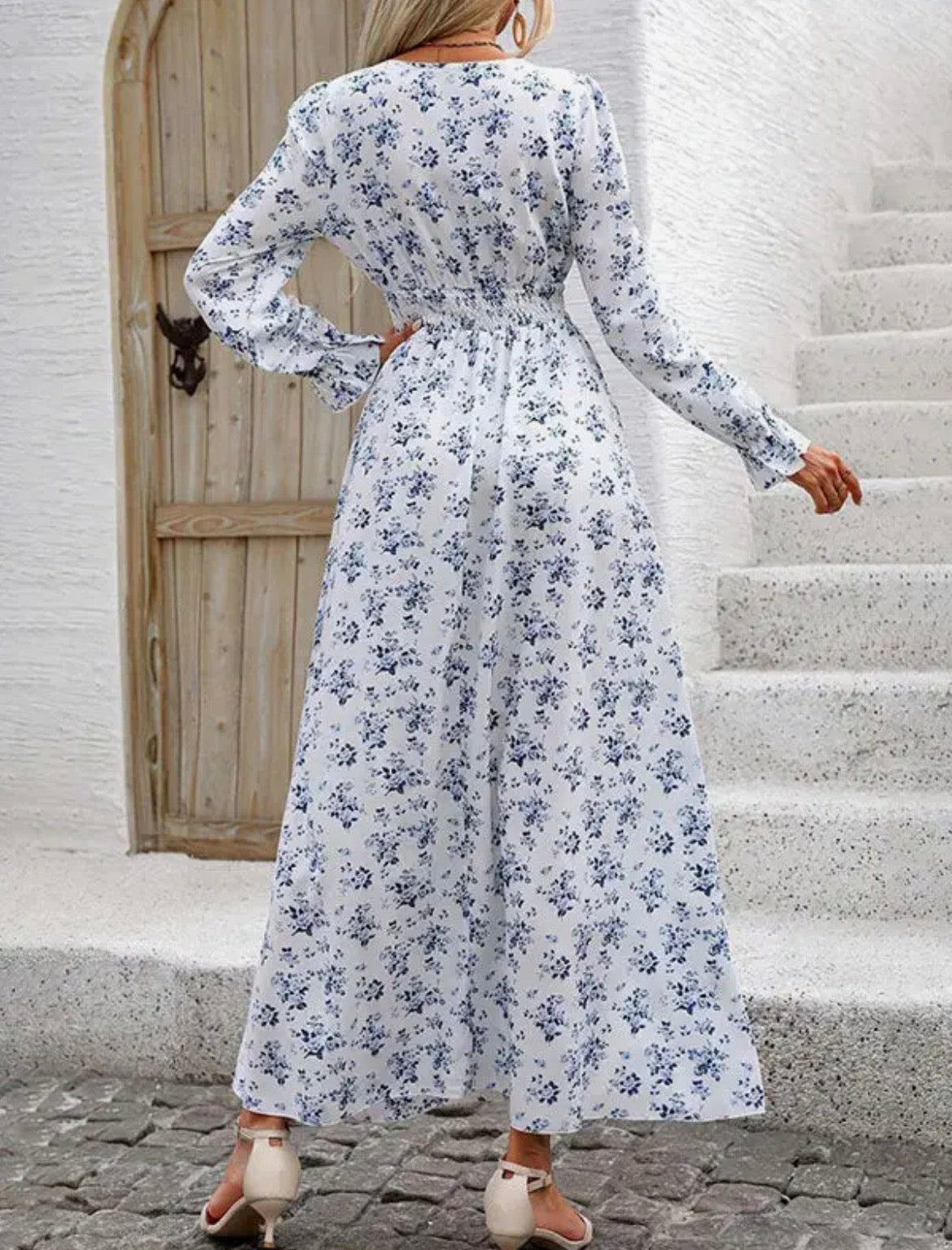 Long Sleeve Loose Elasticity Floral Maxi Dress