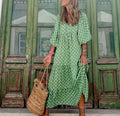 Round Neck Lantern Sleeve Printed Dress