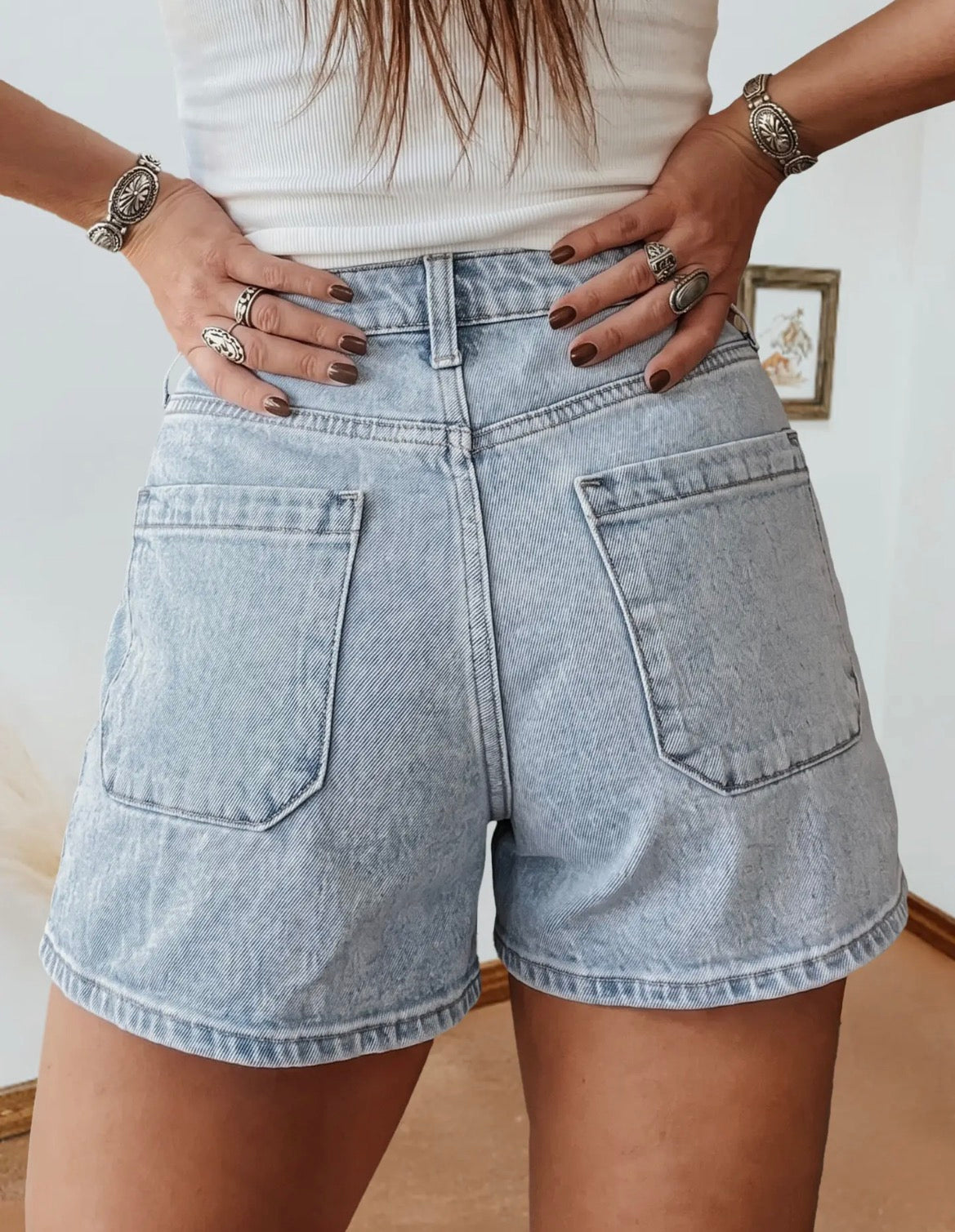 Light Wash High Rise Denim Shorts (pre order only)