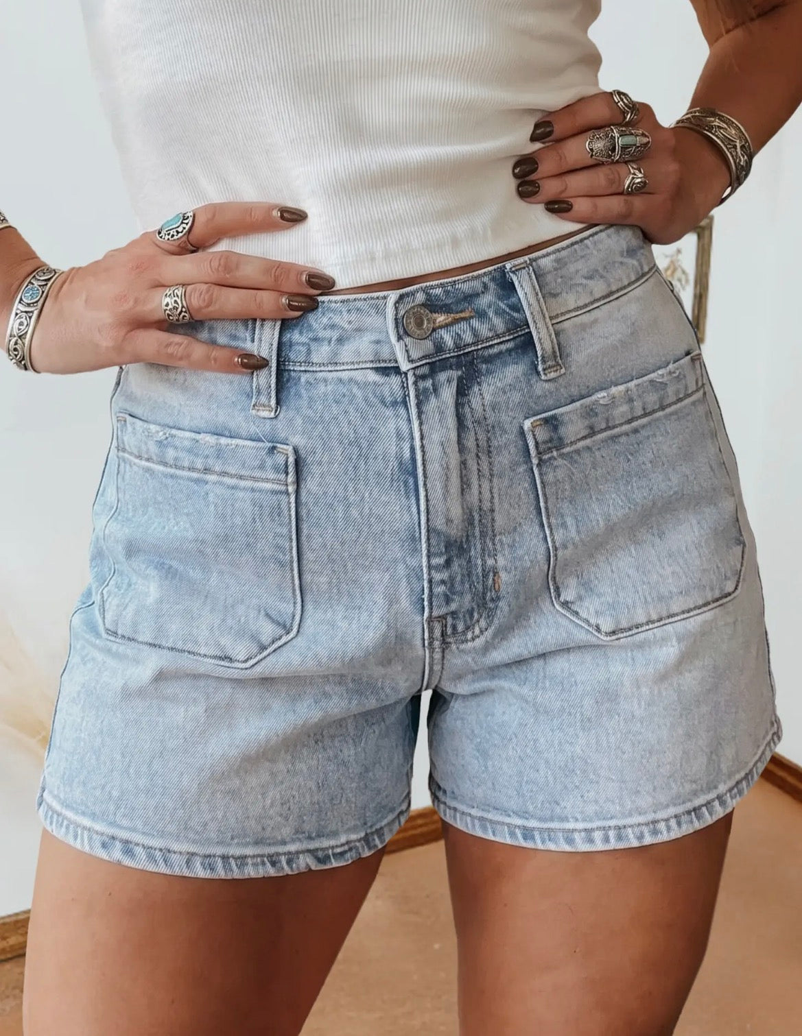 Light Wash High Rise Denim Shorts (pre order only)