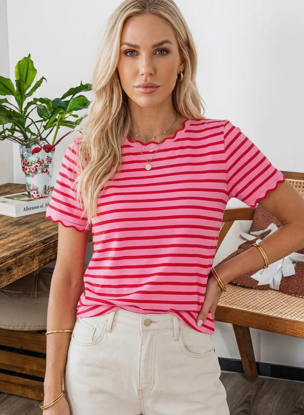 Stripe Scalloped Trim Top (pre order only)