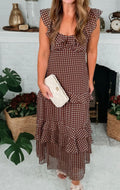 Brown Polka Dot Ruffled Maxi Dress (pre order only)