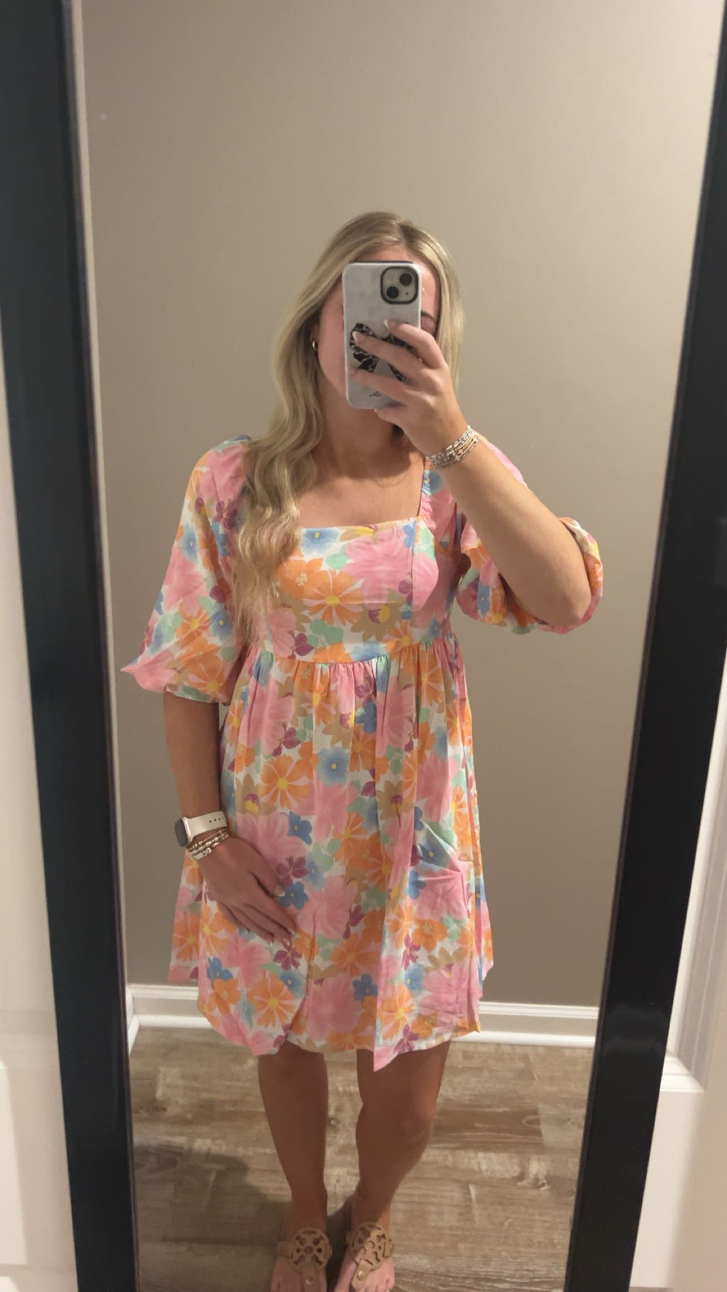 Women's Summer Floral Square Neck Puff Sleeve Babydoll Dress