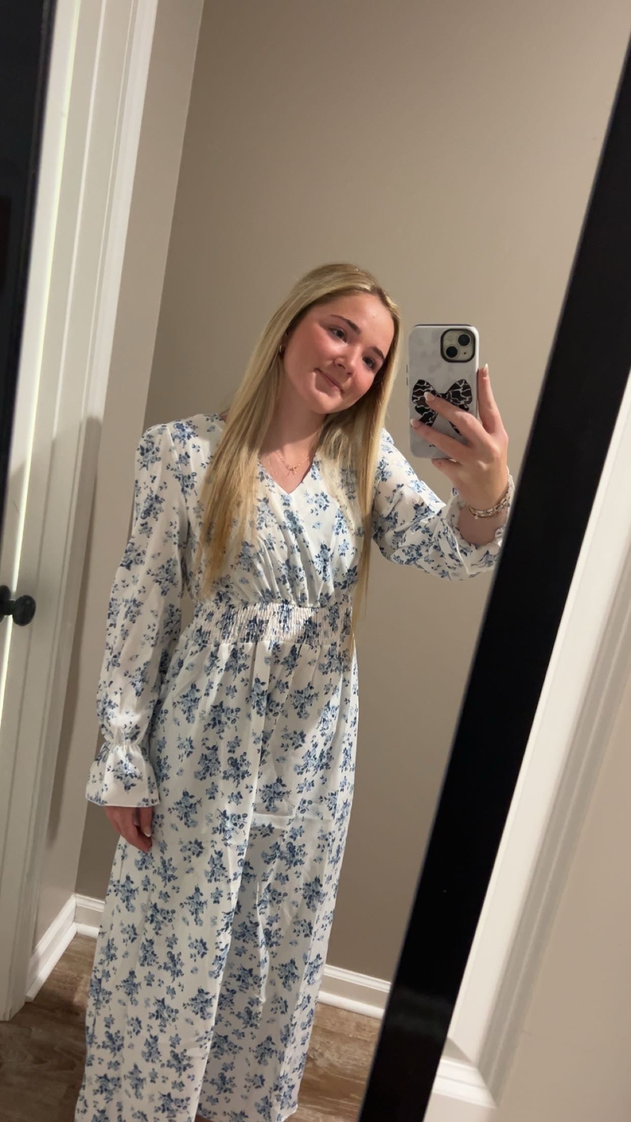 Long Sleeve Loose Elasticity Floral Maxi Dress