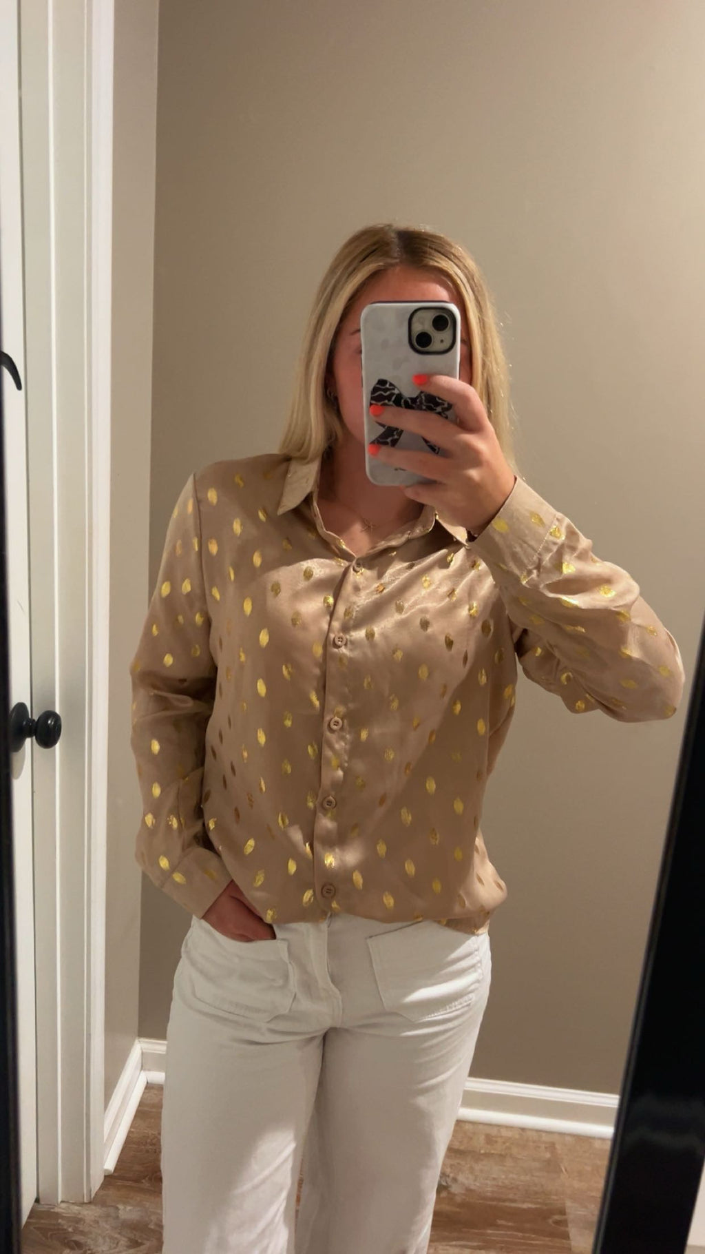 Long Sleeve Loose Bronzing Buttoned Lapel Blouse