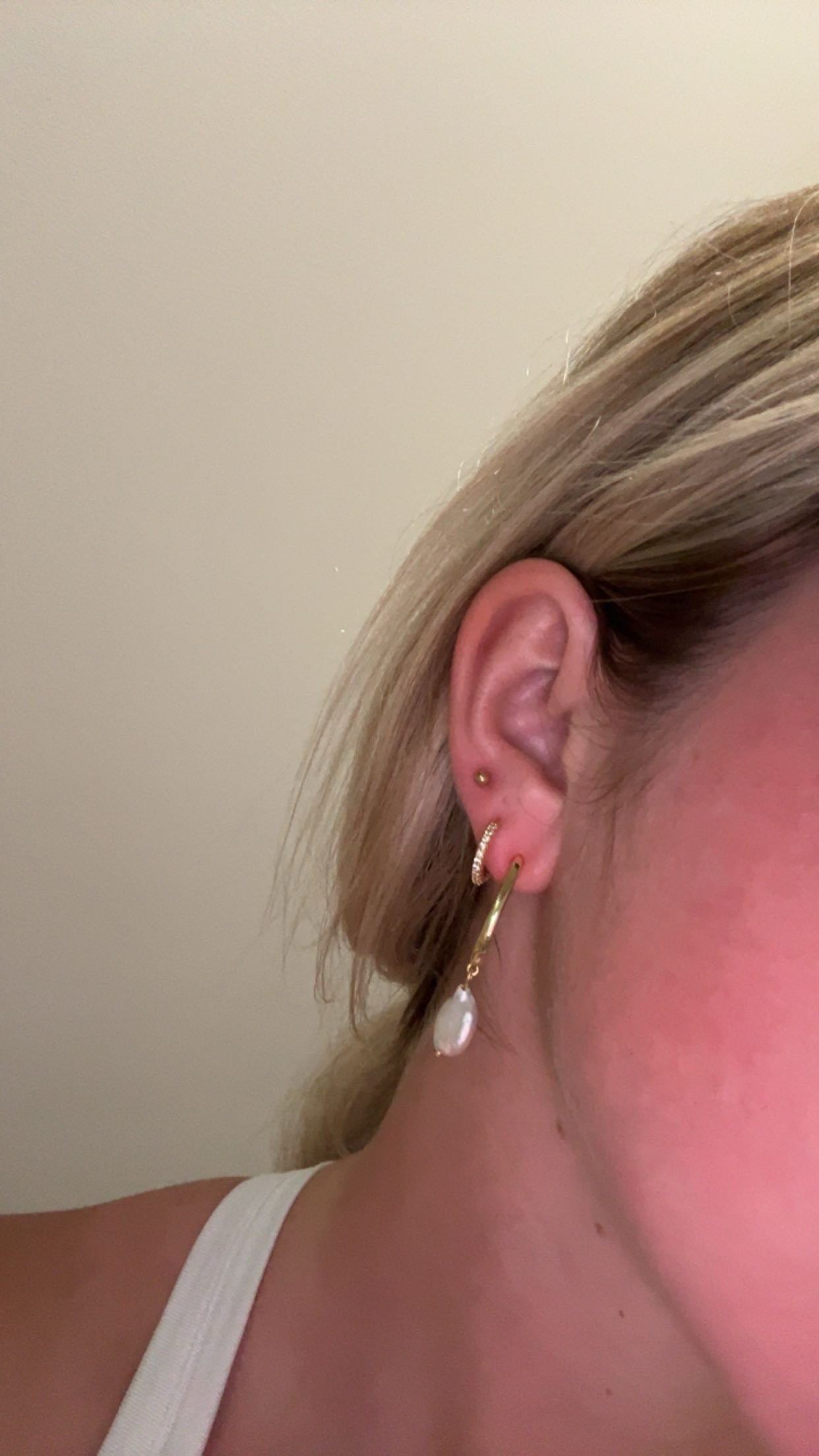 Dangle Pearl Gold Hoop Earrings