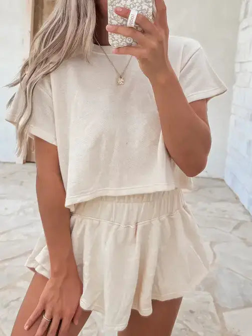 Blossom 2pcs Cropped Tee and Ruffle High Waist Skort Set