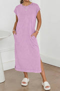 Mineral Wash Pocketed T-shirt Long Dress
